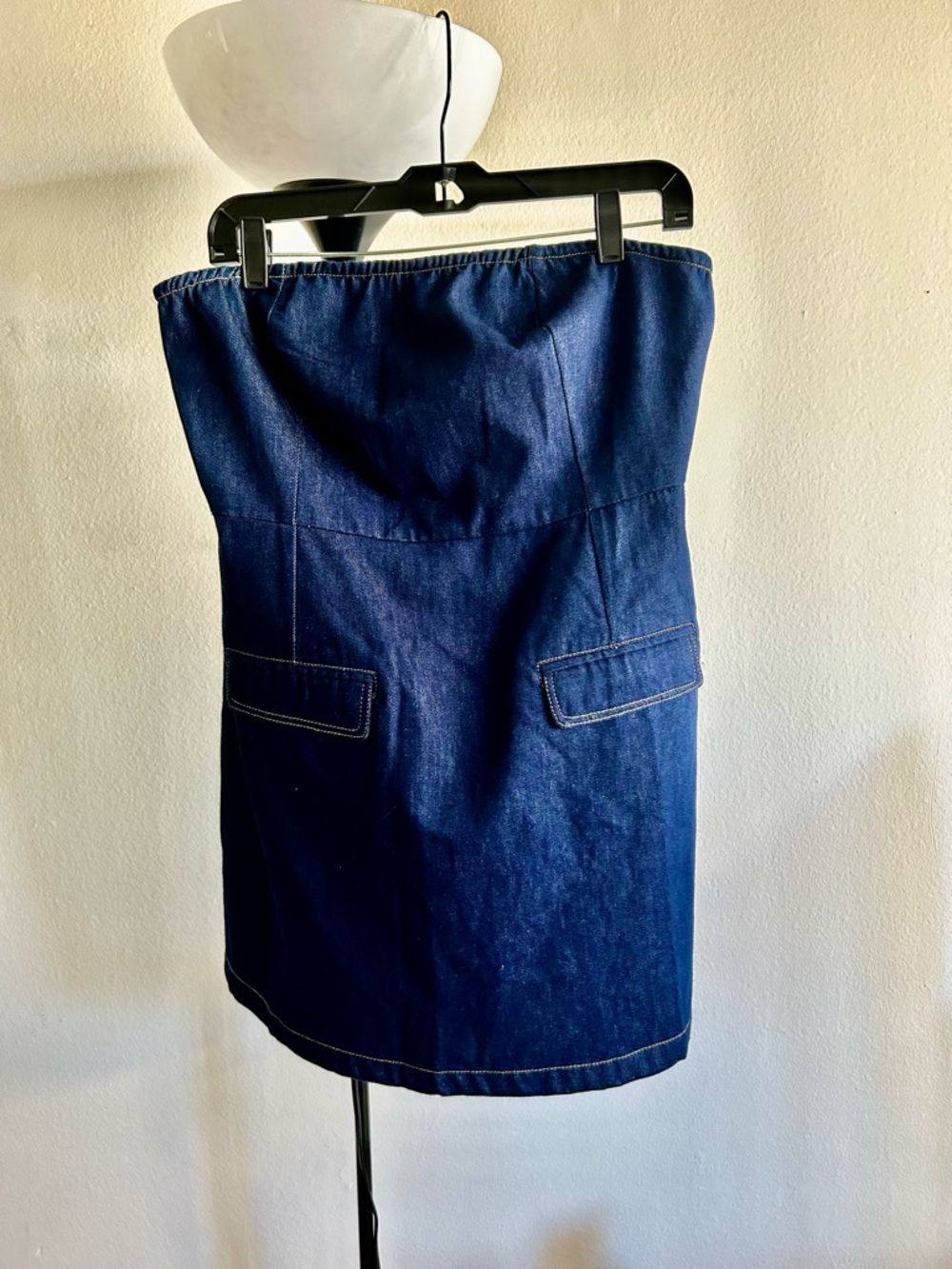 Commense Navy Strapless Denim Mini with Zip Detail